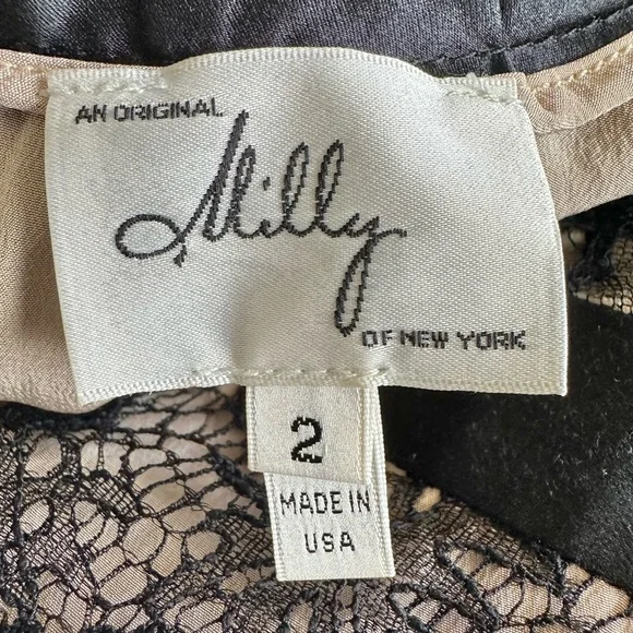 Milly of New York Marcella Bow Sheath Dress Silk & Floral Lace Overlay Size 2 - Picture 12 of 16